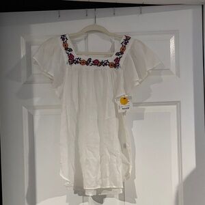 Liz Claiborne White Blouse with Floral Embroidery